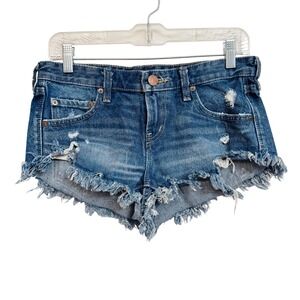 BDG Dolphin Womens 26 Distressed Low Rise Denim Shorts Blue
